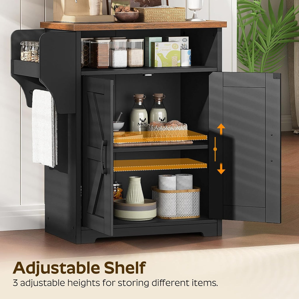 YATINEY Coffee Bar Cabinet, Kitchen Island with Storage, Farmhouse Sideboard Buffet Cabinet with Dual-Purpose Floating Shelf and Hooks, for Restaurant, Living Room, Rustic Brown KF22BR