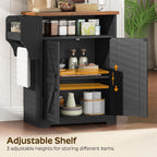 YATINEY Coffee Bar Cabinet, Kitchen Island with Storage, Farmhouse Sideboard Buffet Cabinet with Dual-Purpose Floating Shelf and Hooks, for Restaurant, Living Room, Rustic Brown KF22BR