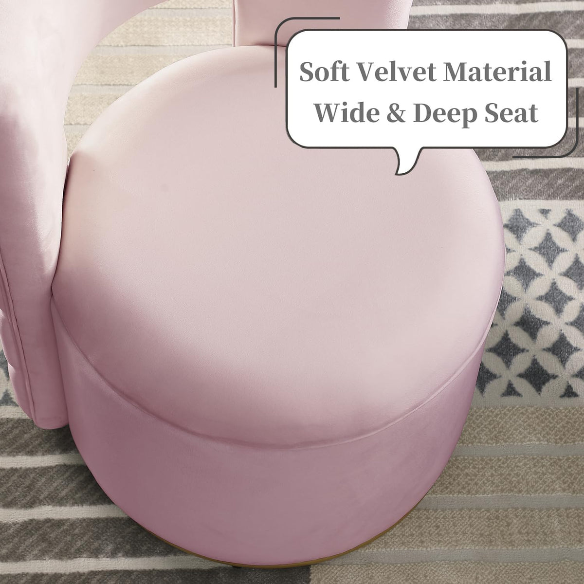 Swivel Chair with Storage for Living Room, Round Velvet Vanity Chair with Tufted Button Back, Pillow Included (Pink)