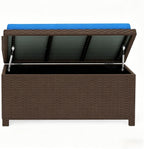 2-in-1 Outdoor Wicker Storage Bench with Cushion - 34 Gallon Patio Deck Box with Gas Struts - Weather-Resistant Aluminum Garden Bench for Porch, Pool & Backyard