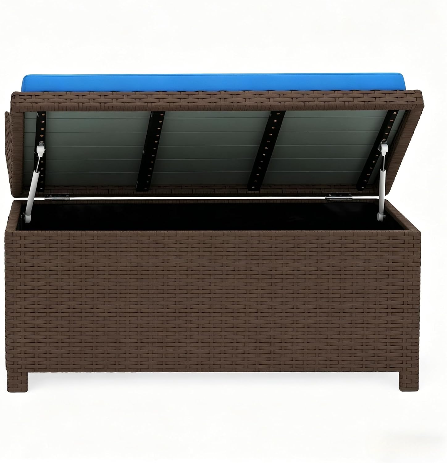 2-in-1 Outdoor Wicker Storage Bench with Cushion - 34 Gallon Patio Deck Box with Gas Struts - Weather-Resistant Aluminum Garden Bench for Porch, Pool & Backyard