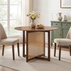 Giantex 37.5" Round Dining Table for 2-4, Farmhouse Kitchen Table with Solid Rubberwood Pedestal & Rattan Base, Modern Small Circle Dinner Table for Dinette Living Room