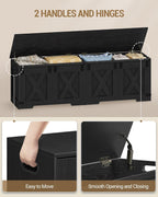 Hzuaneri 59" Storage Chest, Large Storage Trunk with 2 Hinges, Farmhouse Wooden Box Bench, Lift-Top Organizer Chest, Entryway Trunk for Bedroom, Living Room, Black SB15004X