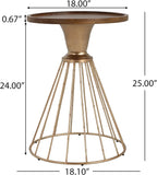 Vintage-Inspired Pine Side Table with Cut-Out Edge, Antique Gold & Natural Finish - Ready to Use