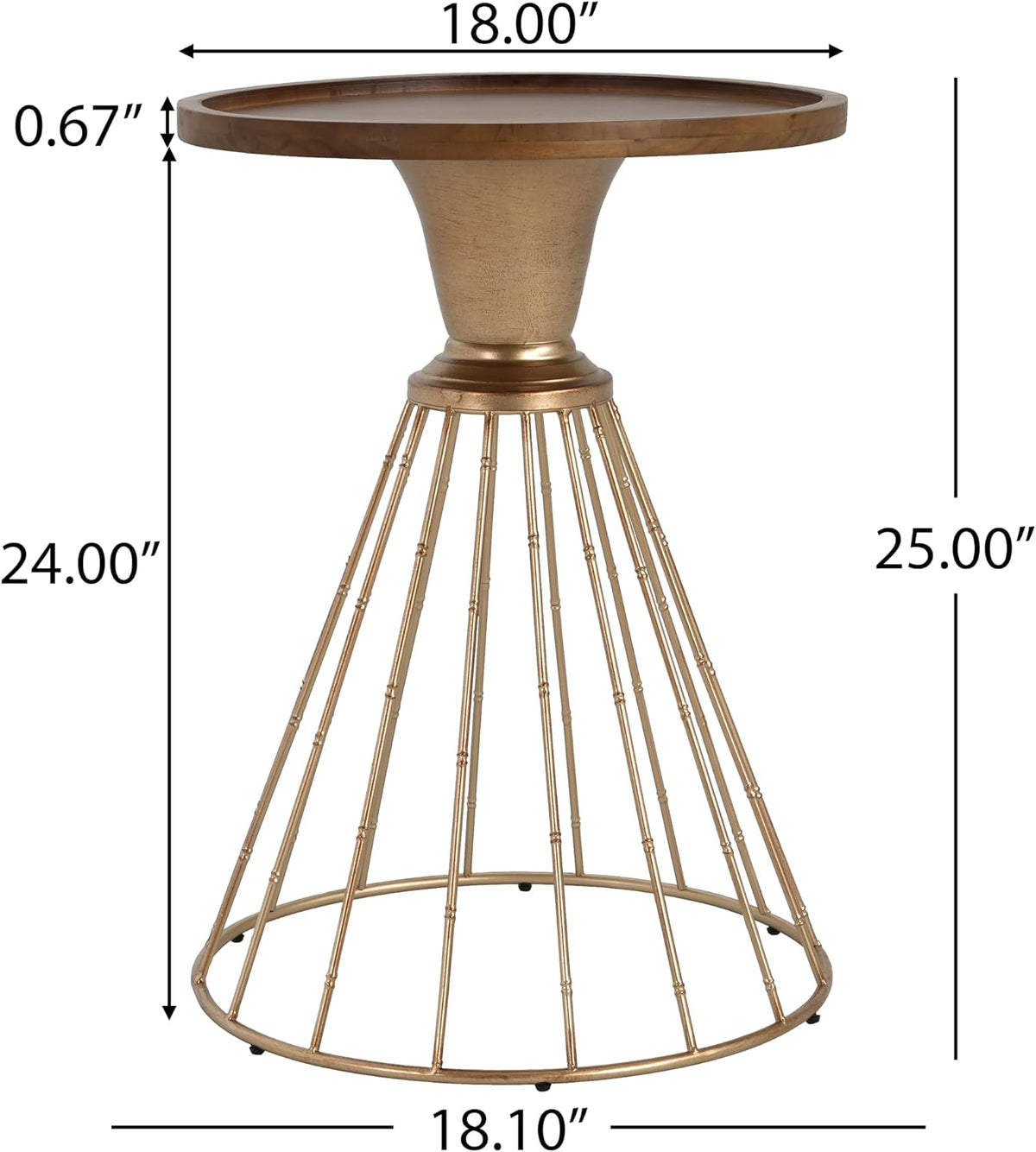 Vintage-Inspired Pine Side Table with Cut-Out Edge, Antique Gold & Natural Finish - Ready to Use