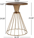 Merax 18" Hollow Edge End Table, Retro Art Pine Round Side Table, Iron Frame Side Desk with Wooden Concave Tabletop for Living Room Bedroom, Antique Gold