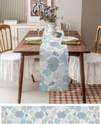 Coastal Coral Cotton Linen Table Runner for Dining Kitchen, Wedding Outdoor Party Tablerunners Decoration, Blue Nautical Starfish Ocean Shell Beach Dresser Scarf Coffee Tablecloth Runners 13x60 Inches