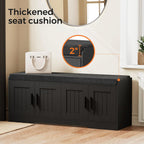 Homleke Shoe Storage Bench, 4 Doors & Thickened Padded Seat Cushion | 2-Tier Shoe Bench, Entryway Bench, Adjustable Shelf, 13.8" D x 45.3" W x 18.5" H, for Living Room, Bedroom, Black