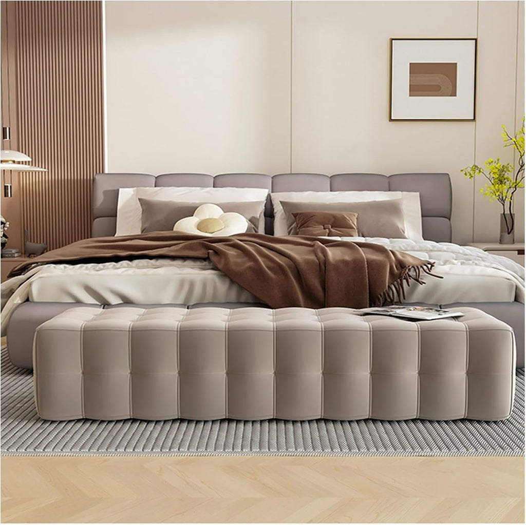 Modern Tufted Ottoman Bench, Upholstered Bedroom Benches Footrest Stool Accent for Entryway Dining Room Living End of Bed Entryway(Brown,100 * 50 * 36cm)