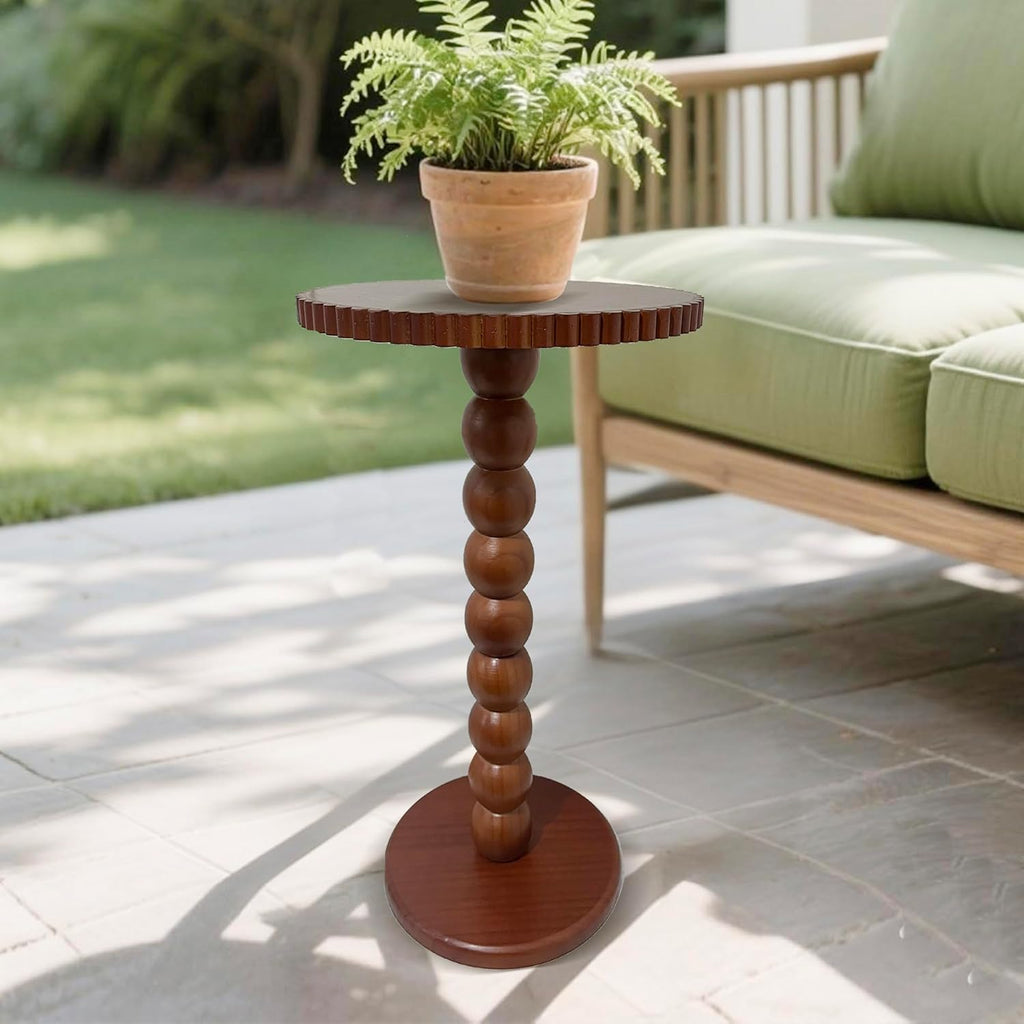 Slot Edge Round Side Table - Small Space Accent Table w/Solid Wood Leg - 12" Modern Drink Table, Nightstand for Bedroom, Living Room, Office & Tight Corners (Brown)