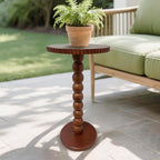 Slot Edge Round Side Table - Small Space Accent Table w/Solid Wood Leg - 12" Modern Drink Table, Nightstand for Bedroom, Living Room, Office & Tight Corners (Brown)