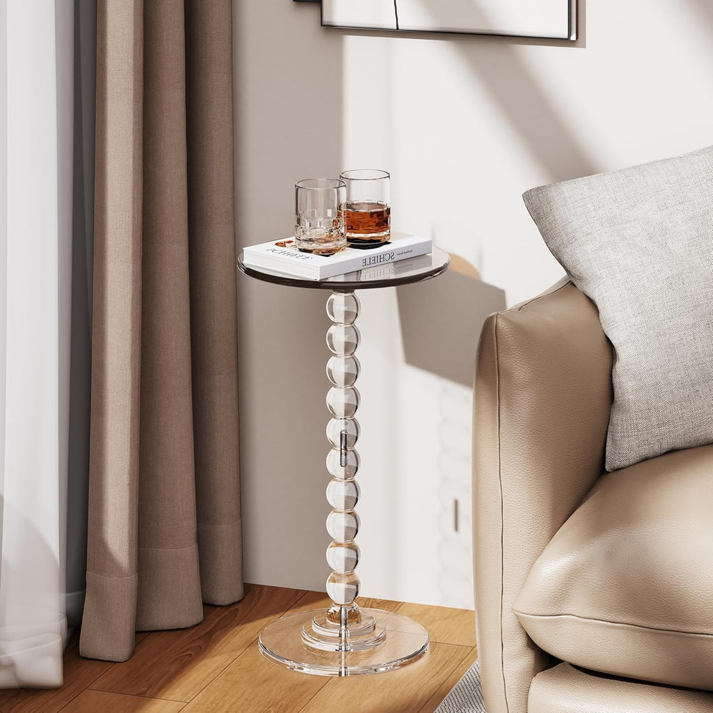 Acrylic Side Table, End Table Round Top with Solid Post for Living Room, Bedroom, Balcony, Easy Assembly,Clear,One Size