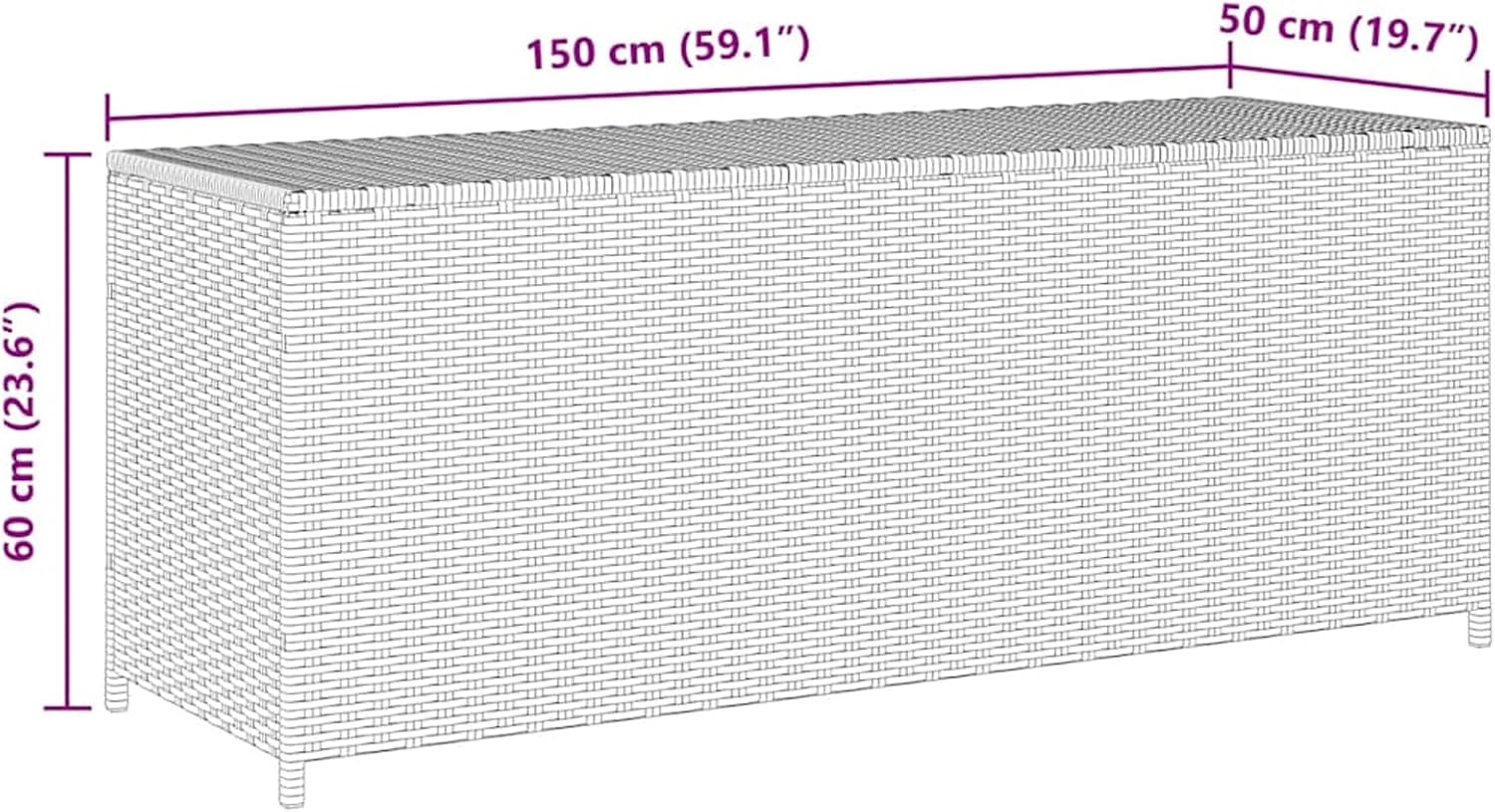 Gecheer Garden Storage Box Resin Wicker 150x50x60 cm for Outdoor Patio PE Rattan Black