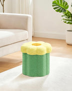 B FSOBEIIALEO Storage Ottoman Foldable, Sunflower Shaped Small Footrest Collapsible Folding Seat Bench for Bedroom Living Room Entryway, Faux Teddy Fur, Green 12.6"x12.6"x11.4"