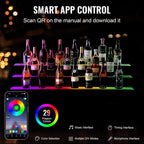 Happybuy LED Lighted Liquor Bottle Display,3 Tiers 48 Inch Commercial Illuminated Home Bar Shelf,3 Steps Whiskey Rack Stand, Acrylic Drink Shelves with RF Remote & App Control, and Multicolor lighting