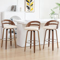 Counter Height Bar Stools, Mid Century Counter Stools with Walnut Finish | Natural Bentwood Frame, Easy-Grip Handle,Low Back, Upholstered Faux Leather, Kitchen Counter Stools for Kitchen, Pub, Cafe
