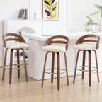 Counter Height Bar Stools, Mid Century Counter Stools with Walnut Finish | Natural Bentwood Frame, Easy-Grip Handle,Low Back, Upholstered Faux Leather, Kitchen Counter Stools for Kitchen, Pub, Cafe