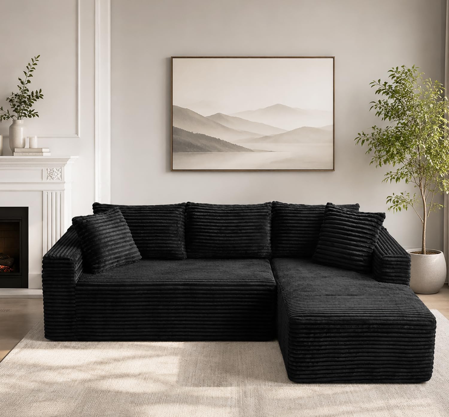 108" Modular Sectional Cloud Couch for Living Room Deep Seat L Shapes Couch with Oversized Chaise Lounge, Comfy Memory Foam Flannel Fabric Sofa for Bedroom Apartment, No Assembly Required