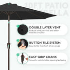 JEAREY 10FT Outdoor Patio Umbrella Outdoor Table Umbrella with Push Button Tilt and Crank, Market Umbrella 8 Sturdy Ribs UV Protection Waterproof for Pool, Garden (Black)