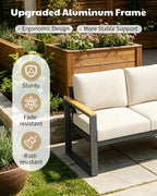 IDEALHOUSE Outdoor 2 Pieces Aluminum Patio Ottoman, Outdoor Footstool with Seat Cushions, Small Metal Outdoor Chairs for Balcony, Garden, Deck, Backyard,Beige