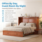 Mjkone Murphy Bed Queen with Mattress Included, Cabinet Murphy Bed with USB Charging Station & Storage Drawer, Mobile Cube Murphy Cabinet Chest Bed for Living Room Bedroom Apartment, Cherry