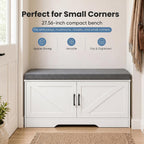 NEWBULIG Shoe Bench with Storage for Entryway, 39.4" Shoe Storage Bench | Modern Farmhouse 2-Doors Hidden Shoe Organizer Bench with Padded Cushion Seat & Adjustable Shelves for Mudroom Bedroom White