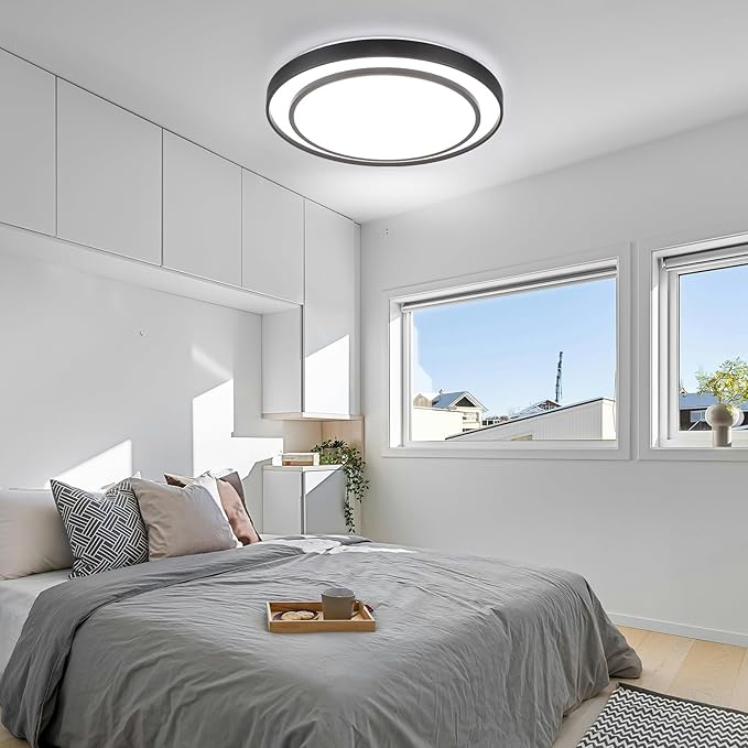 2Pack 20" LED Flush Mount Ceiling Light Fixture 5CCT, Black Dimmable Light Fixture Ceiling Mount 36W, Modern Simple Close to Ceiling Light Fixtures for Living Room,Kitchen, Bedroom