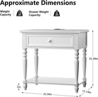 Solid Wood Nightstand with Charging Station, Traditional End Table with Drawers and Open Shelf, Bedside Table with Storage, Modern Side Table for Bedroom Set of 2, White