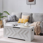 47.2” Storage Bench,Extra Large Wooden Storage Chest with 2 Safety Hinges,entryway Bench,Blanket Storage,Shoe Storage Bench for Entryway,Bedroom,Living Room,Easy Assembly. (White)