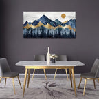 Abstract Nordic Canvas Wall Art - Indigo Blue and Brown Mountain Forest Picture Wall Decor Sun Birds Canvas Painting Nature Landscape Prints Artwork for Living Room Bedroom Decoration 24" x 48"