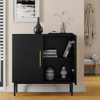 Black Storage Cabinet with Doors, Modern Accent Cabinet, Free Standing Cabinet with Adjustable Shelf, Wooden Buffet Sideboards for Living Room, Kitchen, Dining Room, Entryway