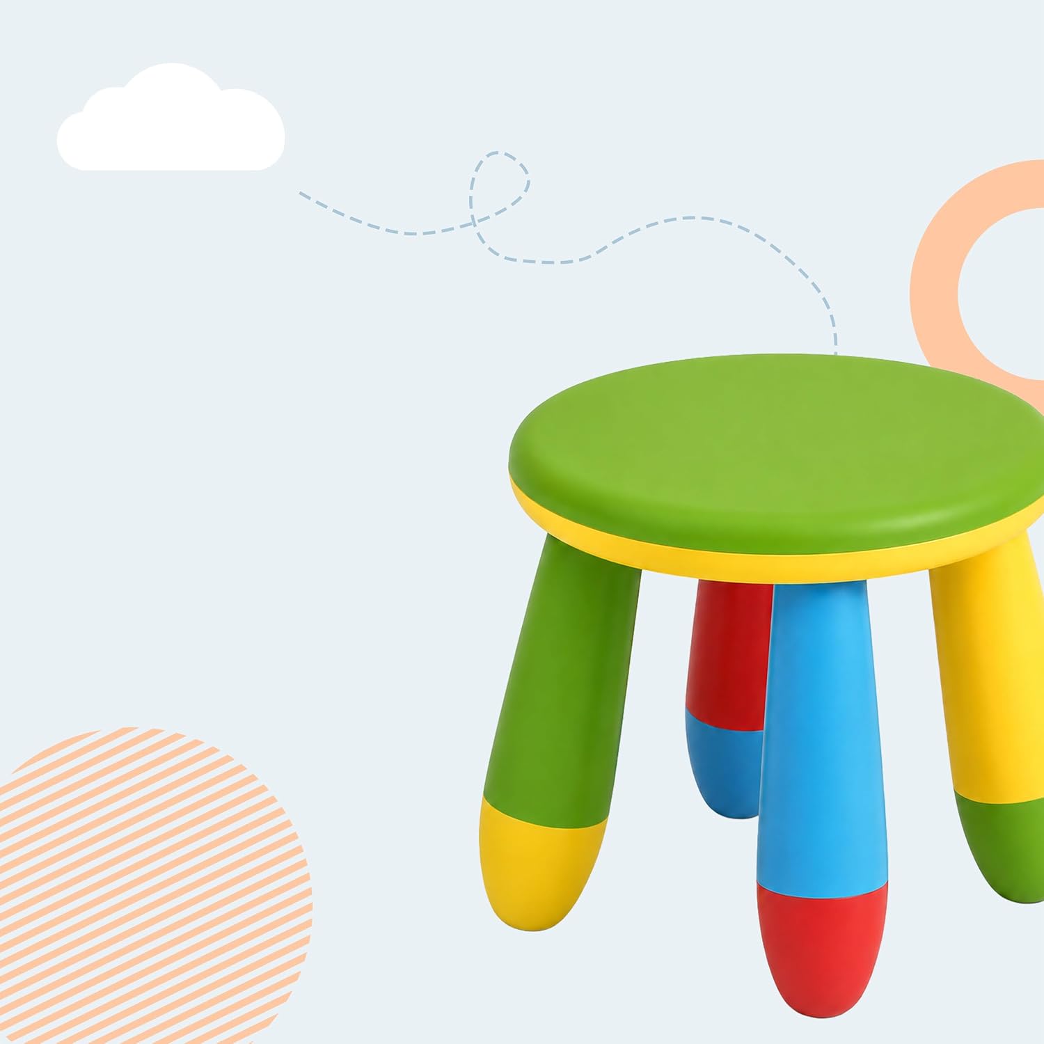 Relaxdays Children's Furniture Set, 1 Children's Table, 2 Stools, Wipe-Clean, Lightweight Plastic, Seating Corner for Children's Room, Colourful
