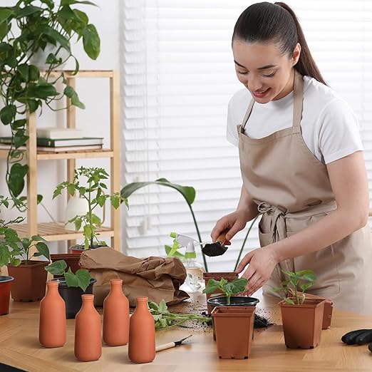 DoubleFill 2 Pcs 18oz Ollas Terracotta Watering Pots Self Watering Planter Insert Terracotta Globes Clay for Outdoor Indoor Garden Plants, Easy to Refill