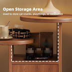 Cat Tree and End Tables, Cat Nightstand, Wooden Round Side Table wiht Cats Houses, Small Bedside Table with 3-Tier Storage Shelves, Modern Cats Furniture for Living Room Bedroom(Brown)