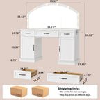 Vanity Table with Mirror and Lights, 55" Large LED Makeup Mirror with 3 Color Modes, Modern Dressing Table with Drawers and Cabinets, HD Glass Top Beauty Desk for Bedroom, Gift for Women
