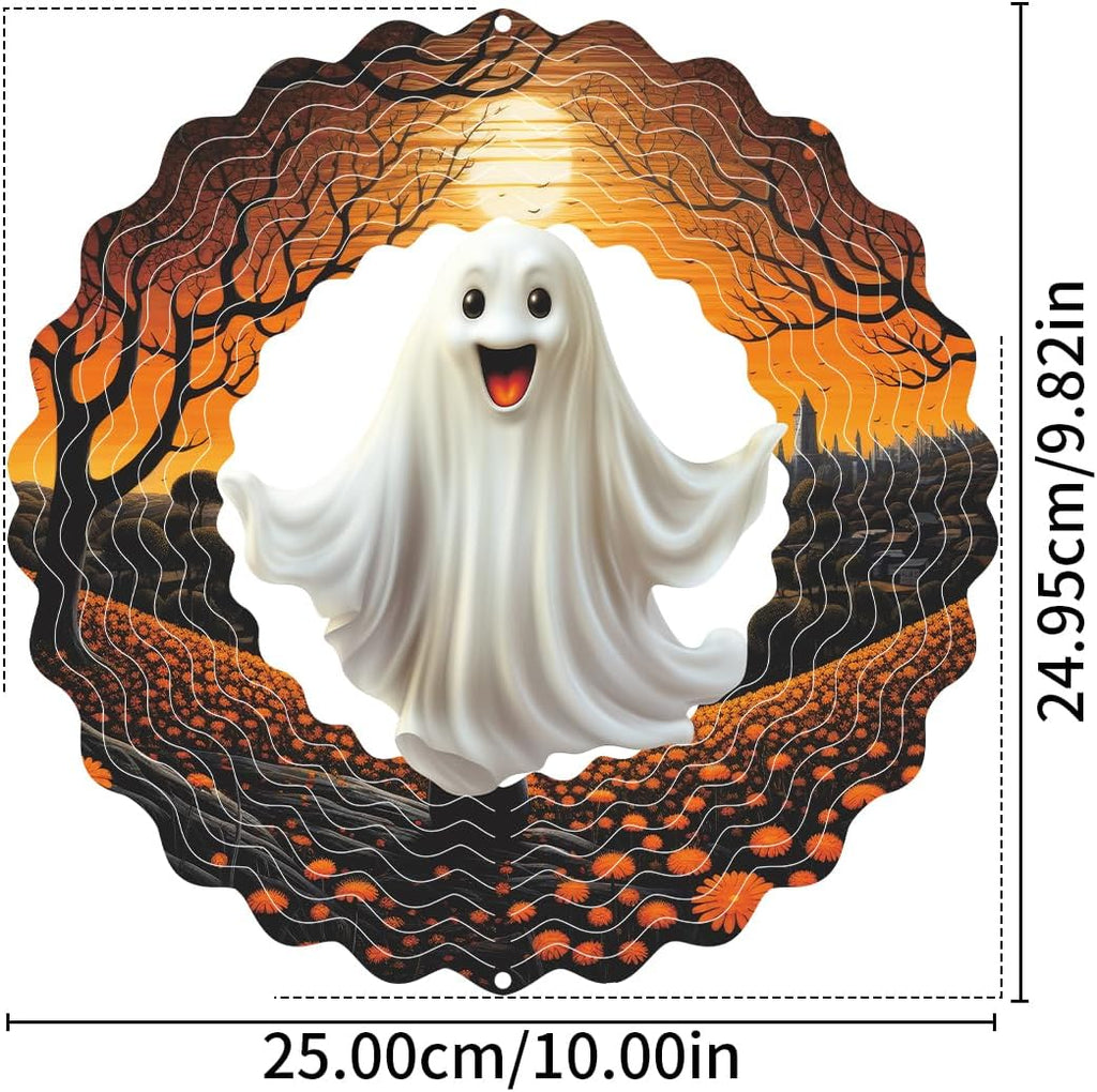 Hanging Wind Spinner Halloween Decor 10 Inch 3D Stainless Wind Spinner for Hanging Outdoor Holidays White Ghost Wind Spinners for All Saints' Day Room Party Garden Decor Outside