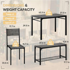 Shahoo Kitchen Table and 2 Chairs for 4 with Bench | 4 Piece Dining Sets for Small Space, Dark Grey