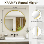 40 Inch Round Mirror - Circle Mirrors for Bathroom, Entryway and Living Room Wall Decor, Modern Hanging Vanity Mirror, Matte Gold Circle Decorative Wall Mirror