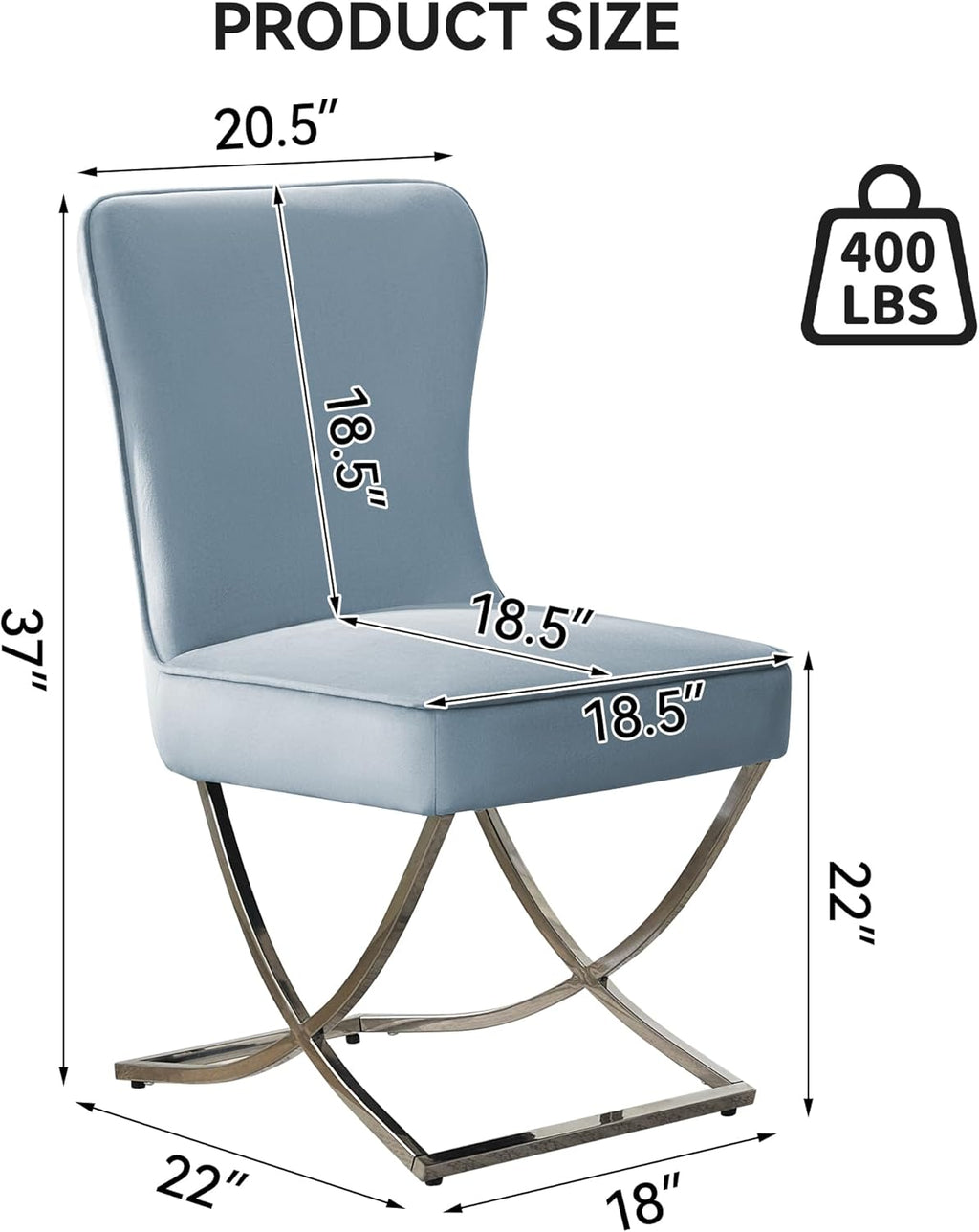 WUTUTUEE Luxury Velvet Dining Chairs, Tufted Upholstered Armless Accent Chairs with Silver Metal X-Legs, Modern Glam Dining Room Chair Set of 2, Light Blue