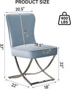 WUTUTUEE Luxury Velvet Dining Chairs, Tufted Upholstered Armless Accent Chairs with Silver Metal X-Legs, Modern Glam Dining Room Chair Set of 2, Light Blue