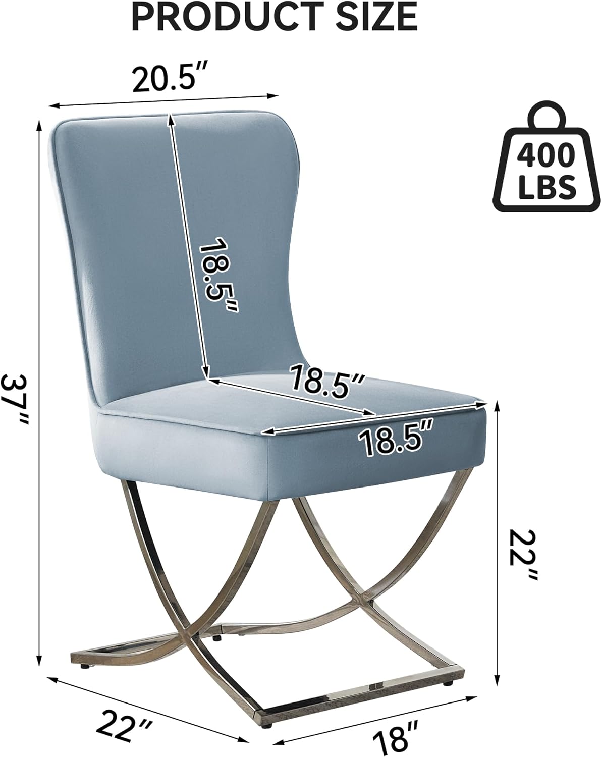 WUTUTUEE Luxury Velvet Dining Chairs, Tufted Upholstered Armless Accent Chairs with Silver Metal X-Legs, Modern Glam Dining Room Chair Set of 2, Light Blue