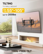 monTEK Heavy Duty Tilting TV Wall Mount for 55–105" Large TVs up to 200lbs | Tilt TV Mount,Low Profile,Swivel Adjustment,6.8" Extension, Max VESA 1000x600mm, Fits 16"/18"/24"/32" Studs,Quick Release