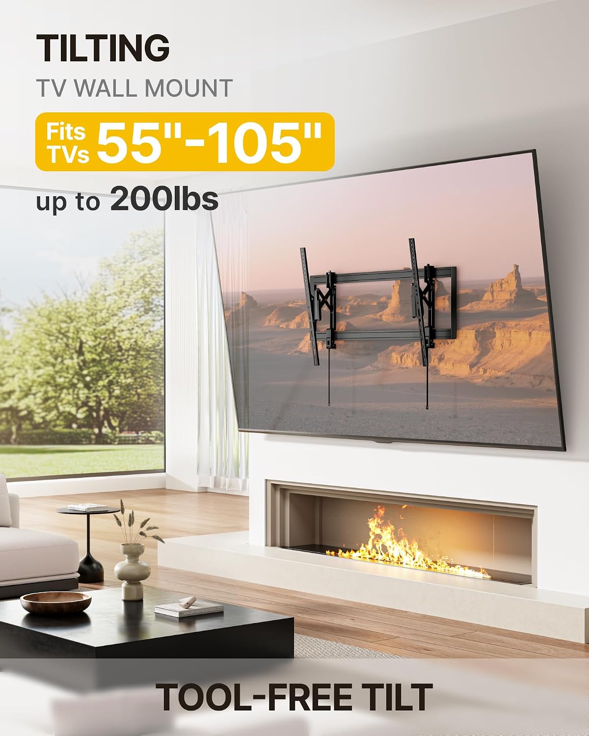 monTEK Heavy Duty Tilting TV Wall Mount for 55–105" Large TVs up to 200lbs | Tilt TV Mount,Low Profile,Swivel Adjustment,6.8" Extension, Max VESA 1000x600mm, Fits 16"/18"/24"/32" Studs,Quick Release