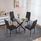 35.4" Round Glass Dining Table with Cross Metal Legs, Modern Small Kitchen Table for 2-4 People, Clear Tempered Glass Top Circle Dining Table for Living Room, Apartment, Black