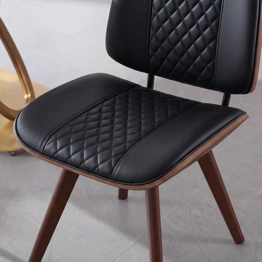 BV Dining Chairs Set of 4, PU Leather Armless Kitchen Chair in Modern Walnut Style, Mid Century Bentwood Side Chair with Wood Legs, Retro Accent Guest Chair for Kitchen Dining Room(Black)
