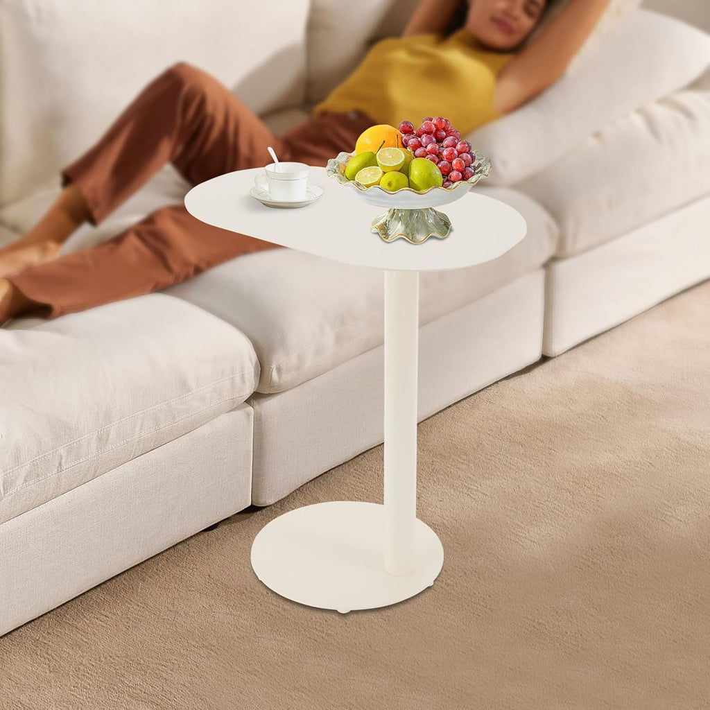 C-Shaped Side Table, Metal Coffee and Bedside Table, Small Cream White End Table for Couch Sofa and Bed, Living Room, Bedroom, and Office Use, 20" x 14" x 25"