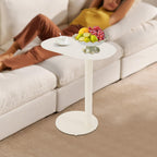 C-Shaped Side Table, Metal Coffee and Bedside Table, Small Cream White End Table for Couch Sofa and Bed, Living Room, Bedroom, and Office Use, 20" x 14" x 25"