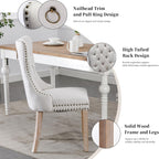 Linen Upholstered Dining Chairs Set of 2, Beige Mid Century Modern Dining Chairs, Kitchen & Dining Room Chairs with Wood Legs, Sillas de Comedor (Beige, 2 Pcs)