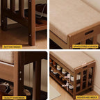 SACSTAR Shoe Rack and Storage Bench for Entryway, 2-Tier Upholstered Shoe Organizer with Cushion, 17.3" x 10.6" x 23.6" Compact Shoe Bench for Hallway, Living Room, Bedroom