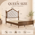 Queen Size Bed Frame with 51" Tall Wingback Headboard, Fabric Upholstered Wooden Platform Bed Frame, No Box Spring Needed, Solid Wood Legs